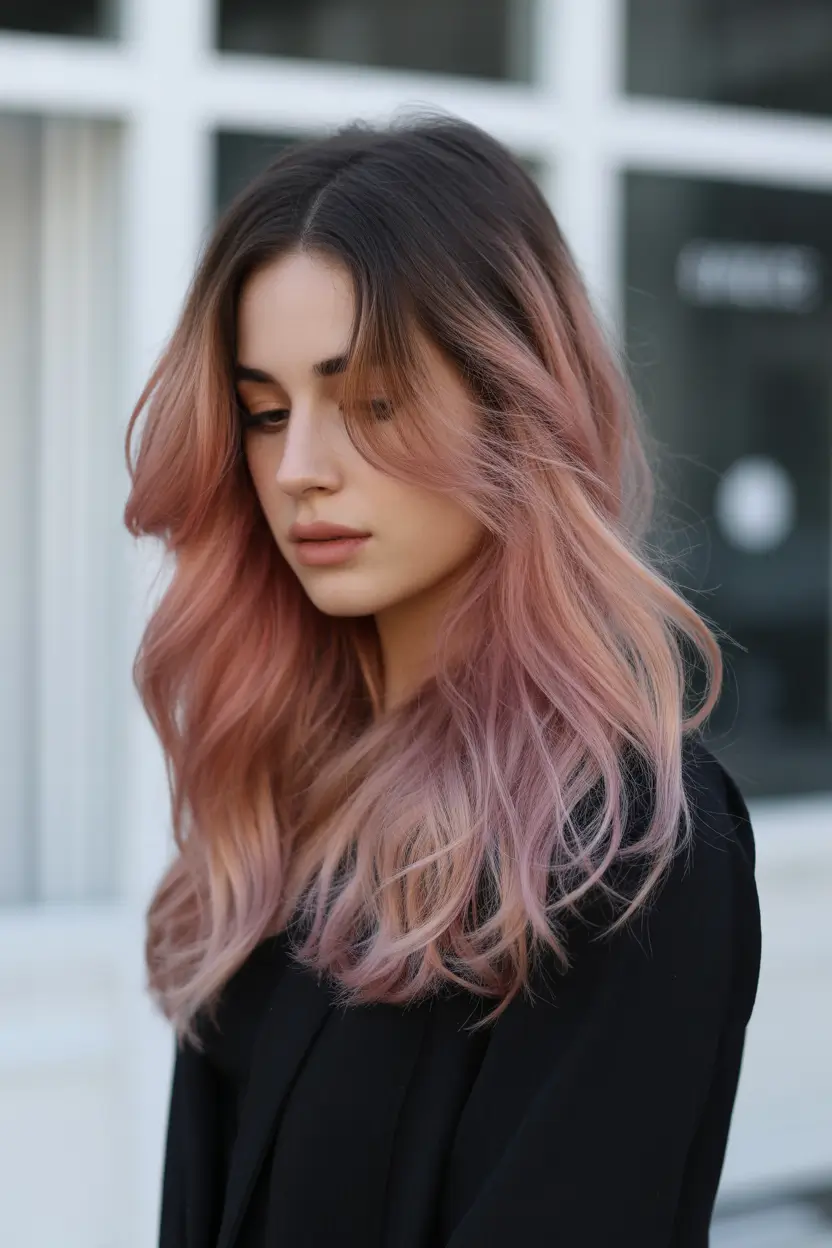 summer hair color ideas 2026 balayage Muted Rose Brown Balayage With Soft Natural Flow