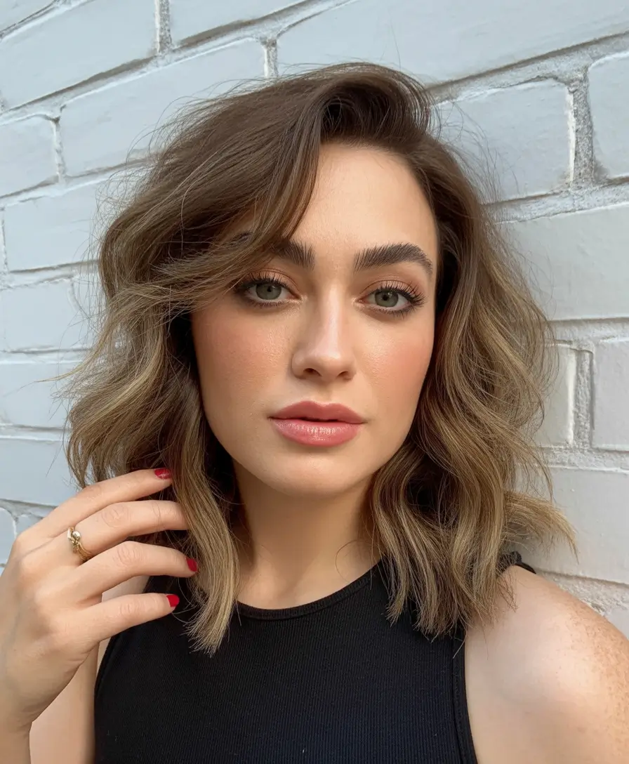 summer hair color ideas 2026 balayage Soft Dimensional Brunette Lob With Natural Highlights