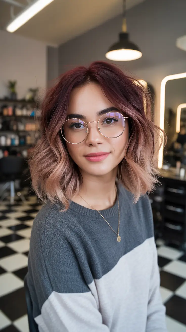 summer hair color ideas 2026 balayage Dusty Rose Bob With Modern Ombre Depth