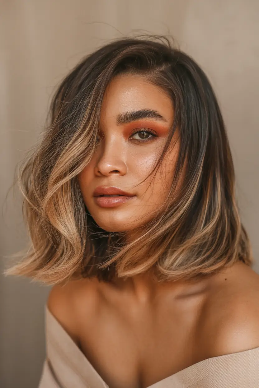 summer hair color ideas for brunettes 2026 balayage Golden Contour Balayage on a Soft Blunt Bob