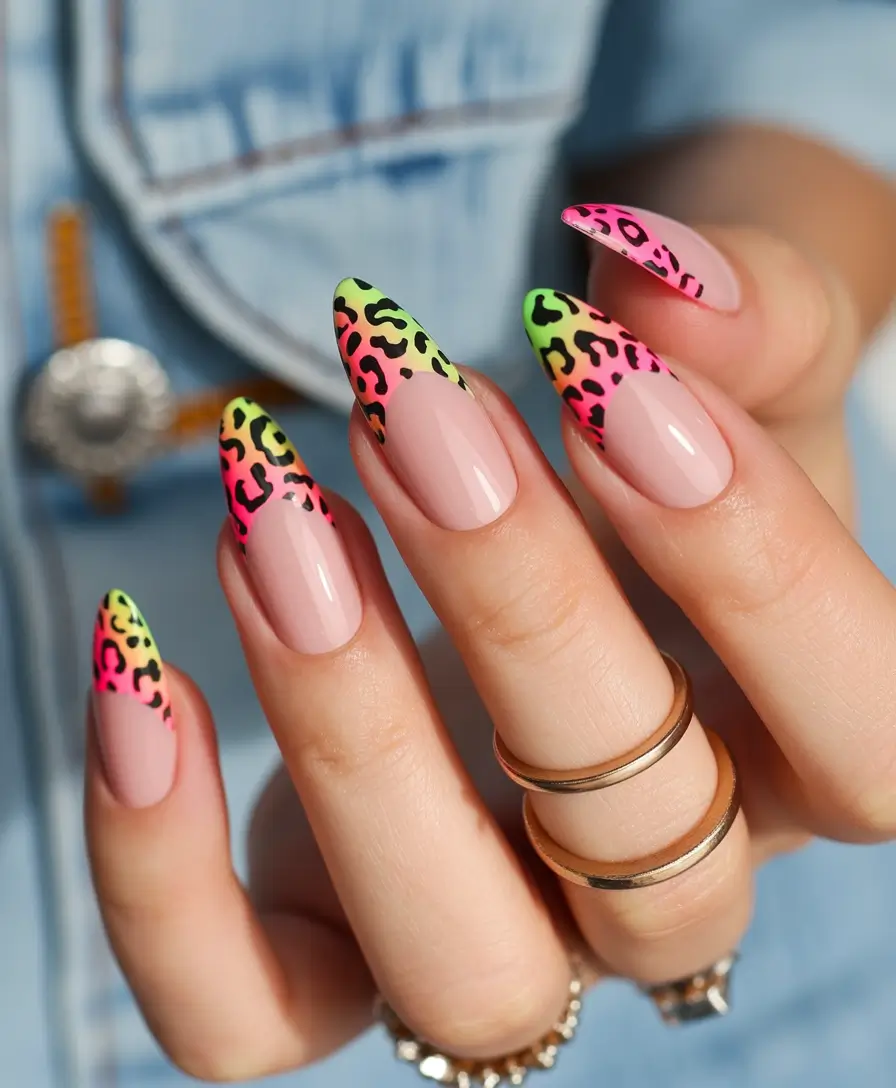 23 summer nail art ideas 2026 French tip Neon Leopard French Tips That Feel Wild and Playful