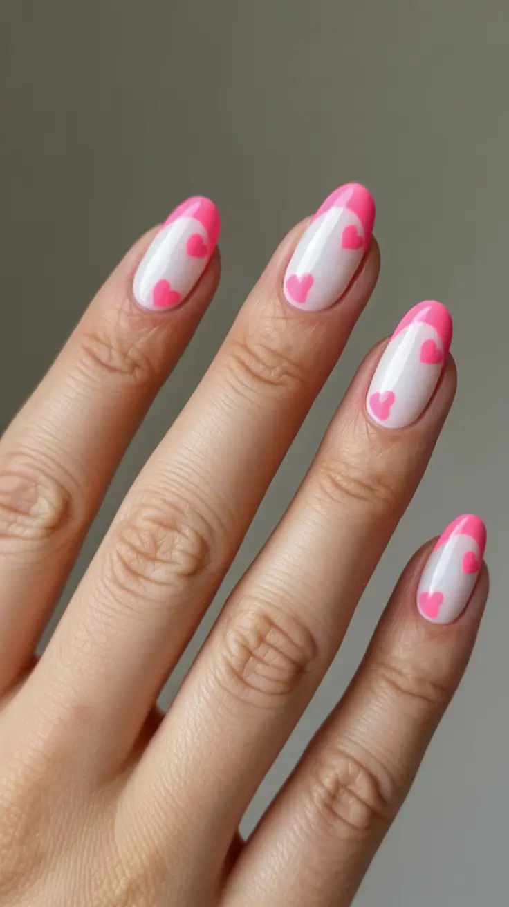 23 summer nail art ideas 2026 French tip Pink Heart French Tips for a Playful Romantic Summer