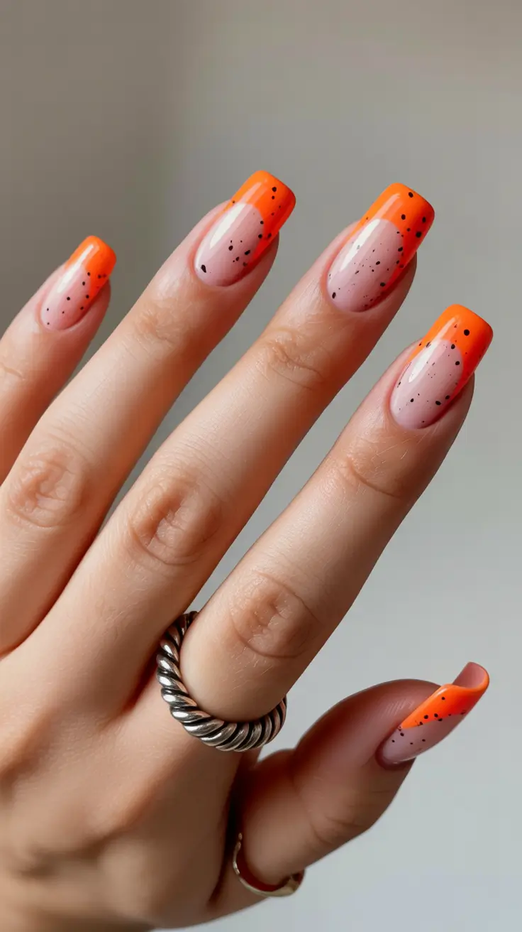 23 summer nail art ideas 2026 French tip Juicy Orange French Tips With Speckled Detail