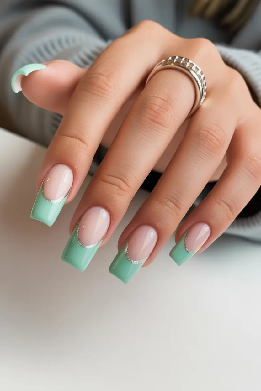 23 summer nail art ideas 2026 French tip Mint French Tips With Soft Metallic Outline