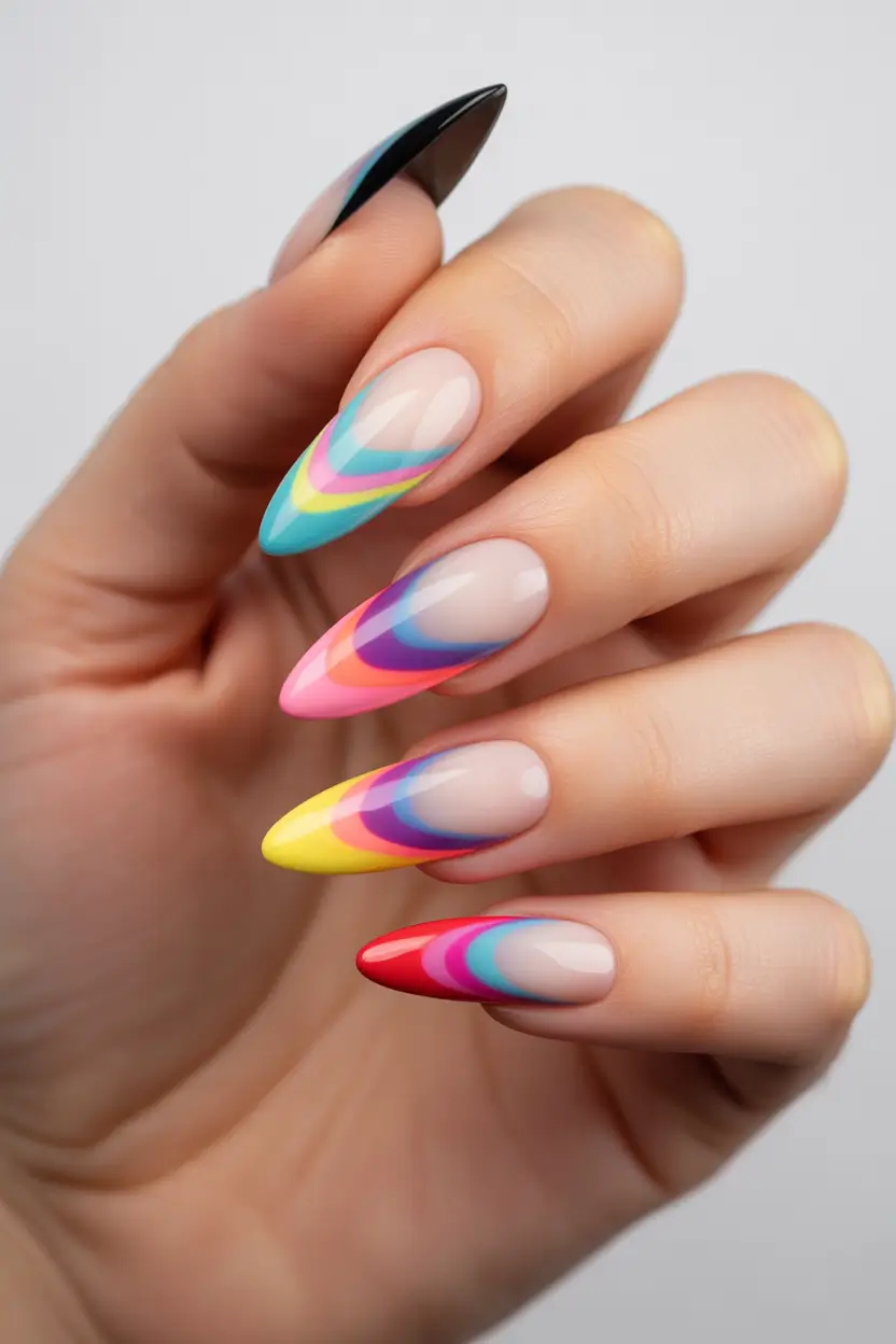 23 summer nail art ideas 2026 French tip Rainbow Layered French Tips With a Soft Gradient Flow