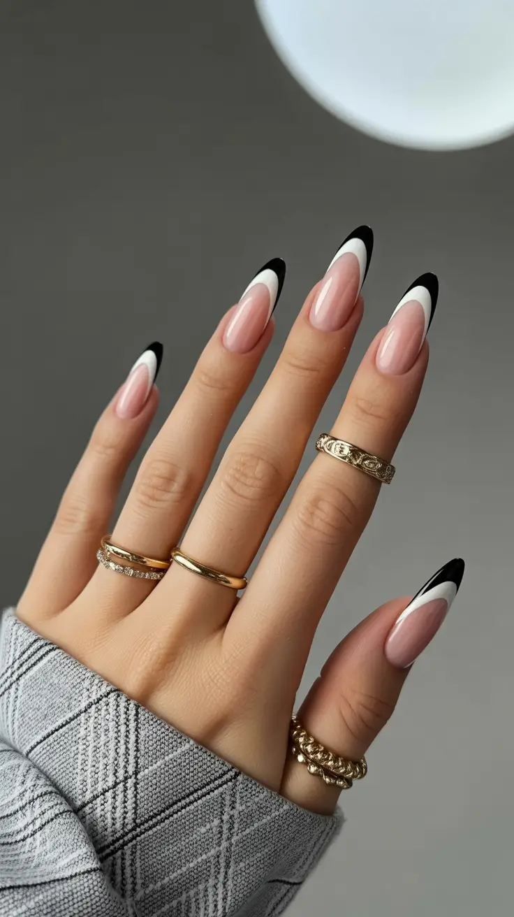 23 summer nail art ideas 2026 French tip Classic Black and White French Tips With a Sharp Edge