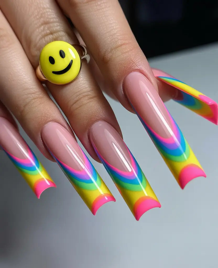 23 summer nail art ideas 2026 French tip Rainbow French Tips With a Glossy Candy Finish
