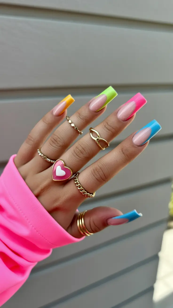 23 summer nail art ideas 2026 French tip Colorful Micro French Tips for a Playful Everyday Look