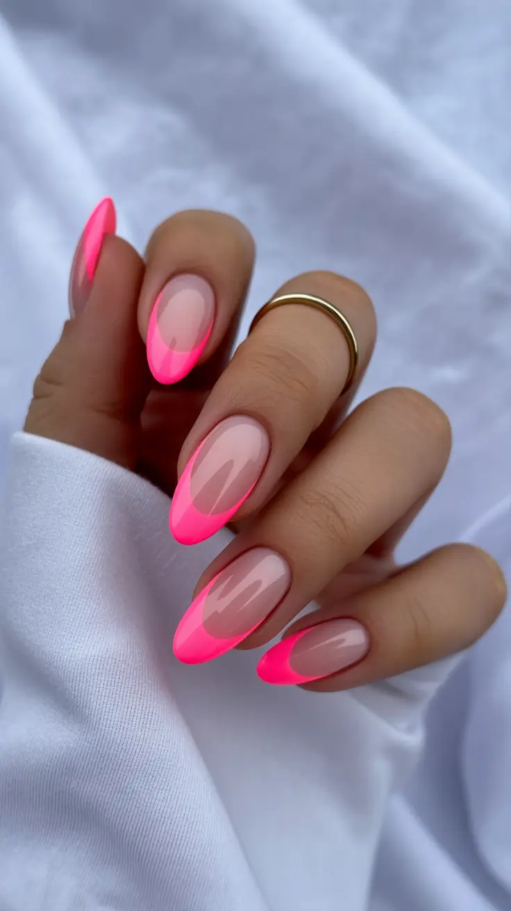 23 summer nail art ideas 2026 French tip Hot Pink Neon French That Glows With Summer Energy