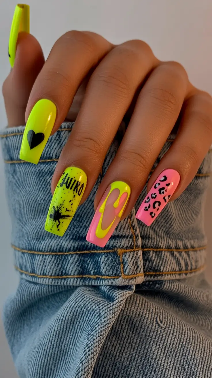 summer nail colors ideas 2026 neon Neon graffiti mix with bold attitude