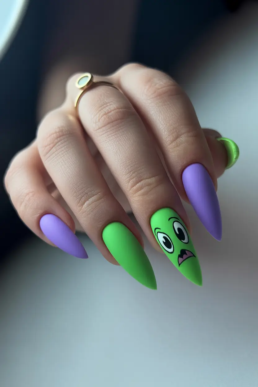 summer nail colors ideas 2026 neon Playful character art in neon tones