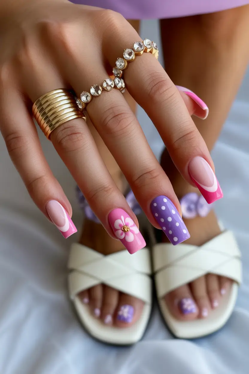 25 summer nail inspo 2026 gel Playful Pink And Lavender Mix For A Cute Summer Look