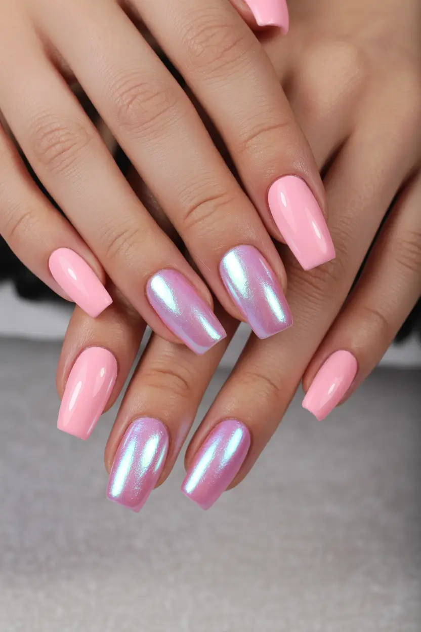 25 summer nail inspo 2026 gel Glossy Pink Chrome Gel Nails With Soft Shine