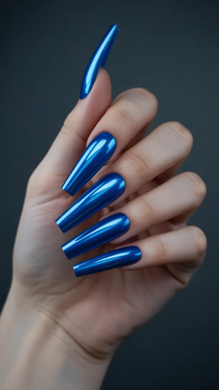 25 summer nail inspo 2026 gel Electric Blue Chrome Statement Nails