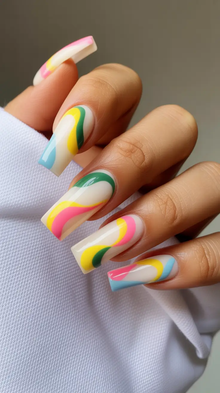 25 summer nail inspo 2026 gel Playful Color Wave Gel Nails