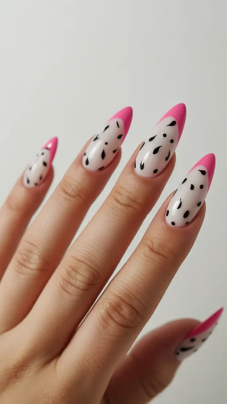 25 summer nail inspo 2026 gel Playful Pink French With Graphic Dalmatian Spots