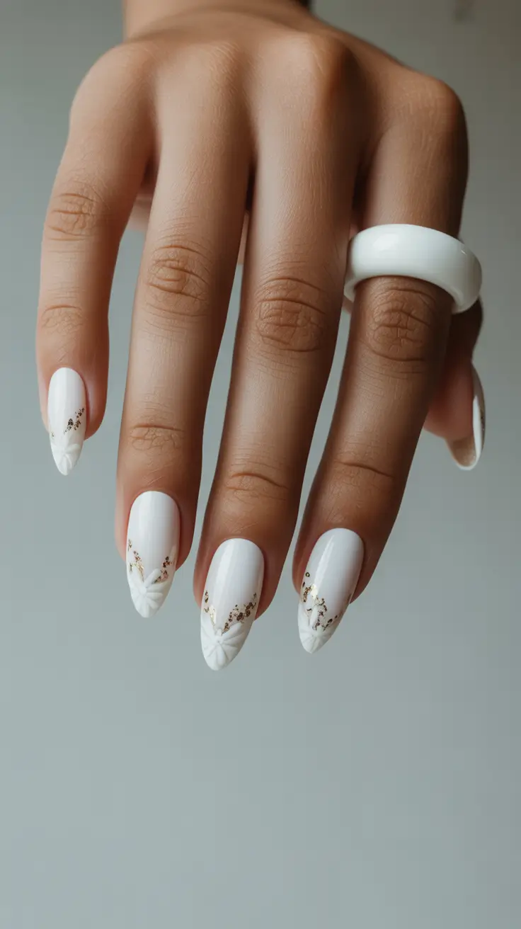 25 summer nail inspo 2026 gel Minimal White Almond Gel With Soft Gold Detail
