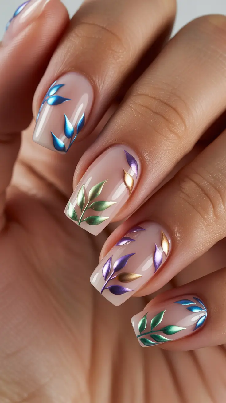 25 summer nail inspo 2026 gel Colorful Metallic Botanical Gel Art