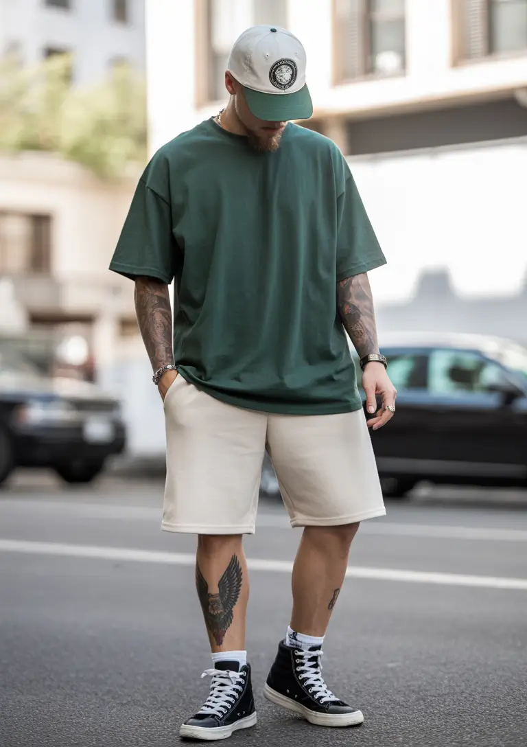 summer outfits fort men 2026 Oversized Streetwear with Clean Neutral Balance