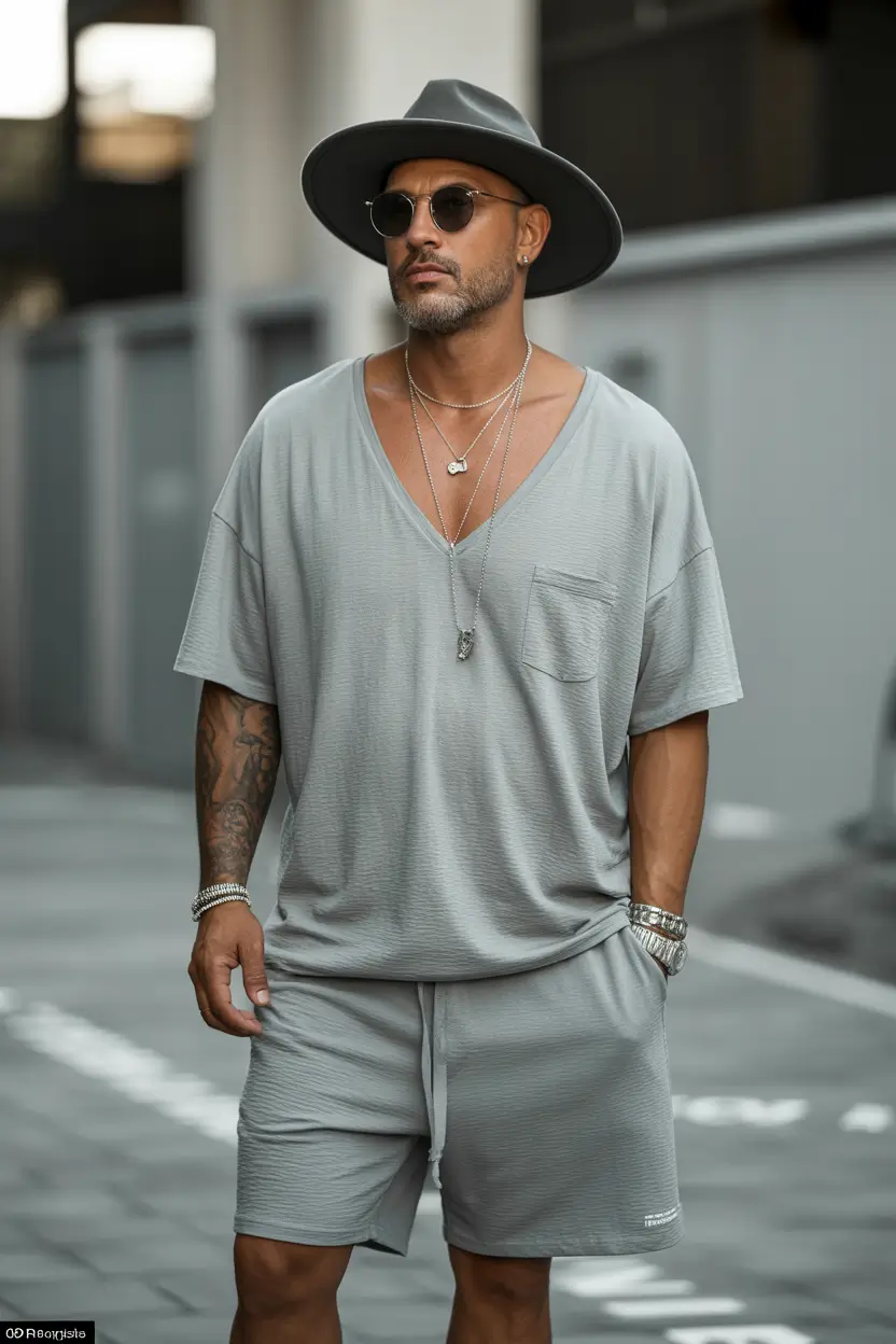 summer outfits fort men 2026 Monochrome Grey Set with Urban Luxury Feel