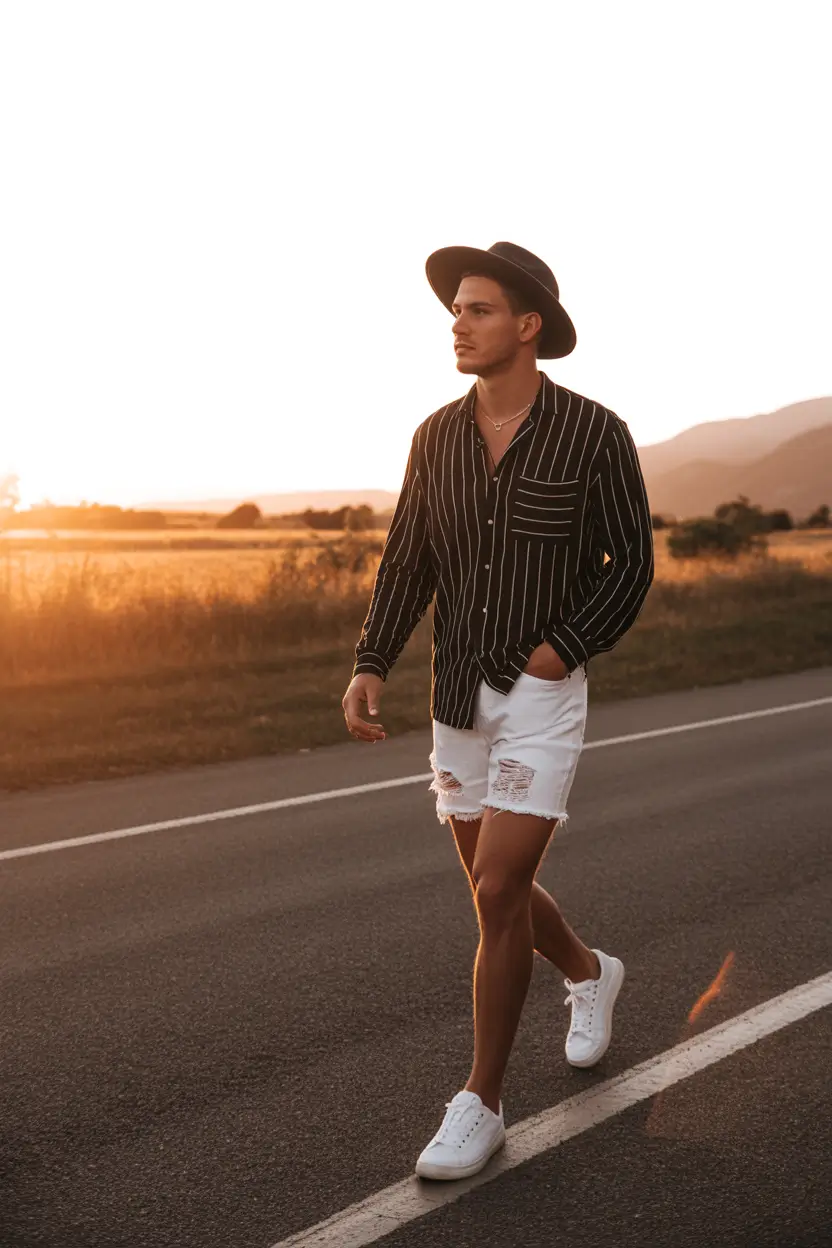 summer outfits fort men 2026 Sharp Summer Contrast with Stripes and Clean Cuts