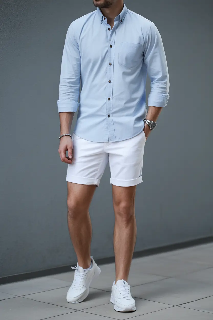 summer outfits fort men 2026 Light Blue and White for Effortless Polished Casual
