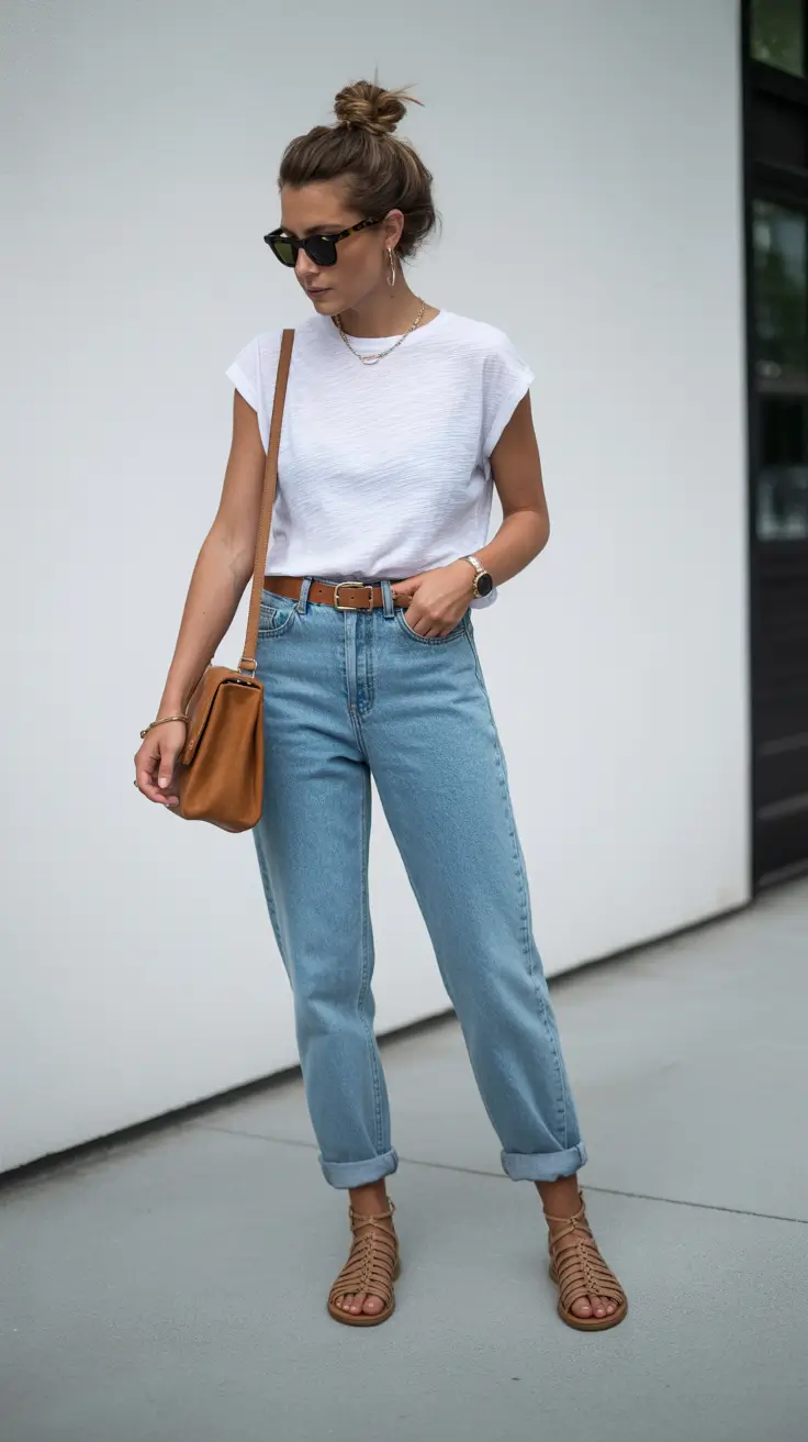 summer outfits with sandals for women 2026 Classic White Tee with Straight Jeans for Timeless Summer Style