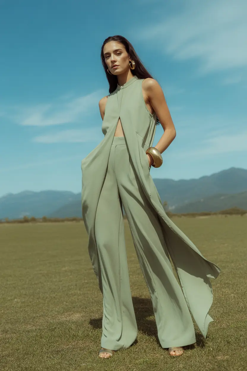 summer outfits with sandals for women 2026 Flowing Sage Set That Redefines Summer Elegance