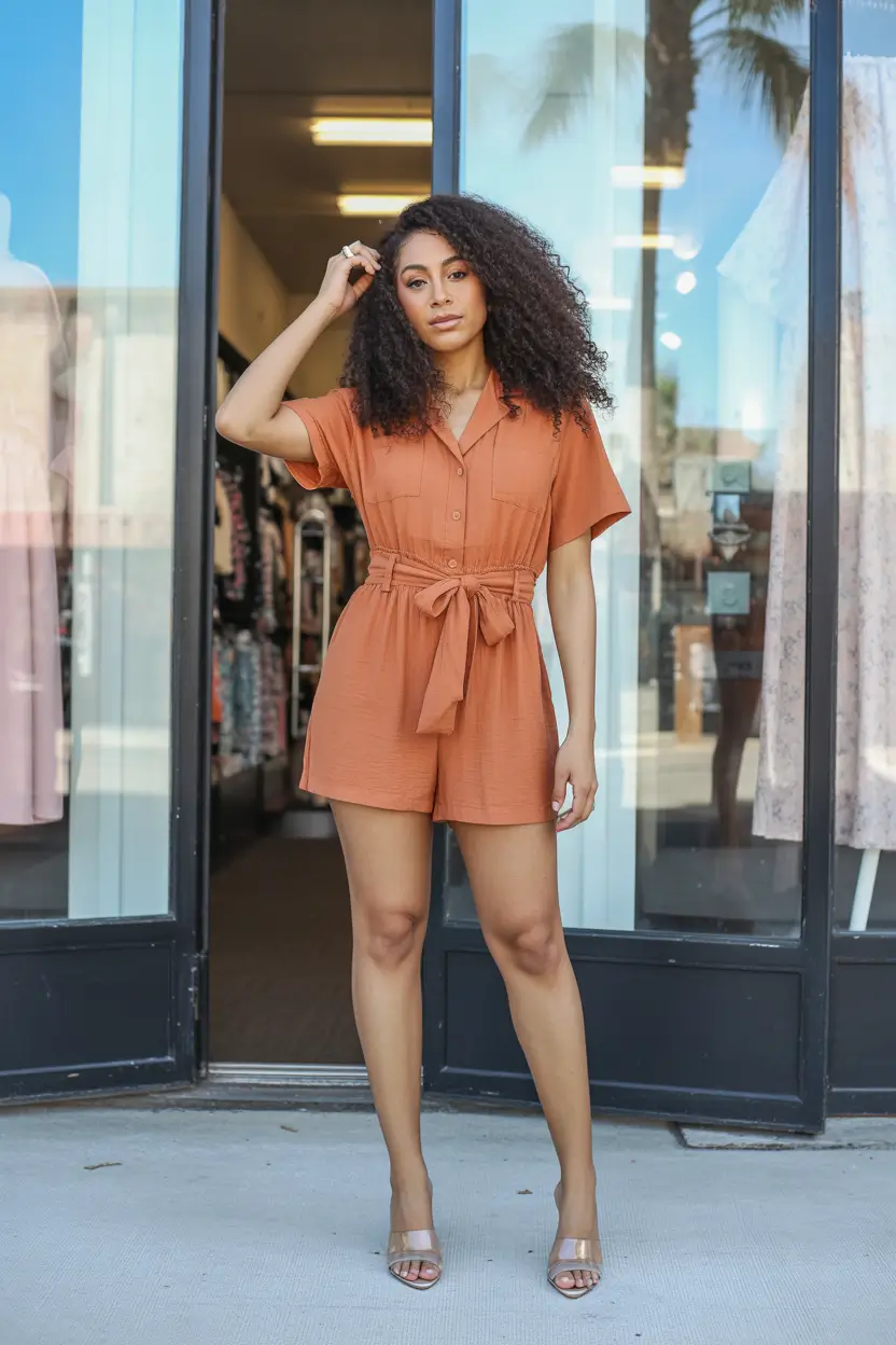 summer outfits with sandals for women 2026 Effortless Belted Romper for Warm City Days