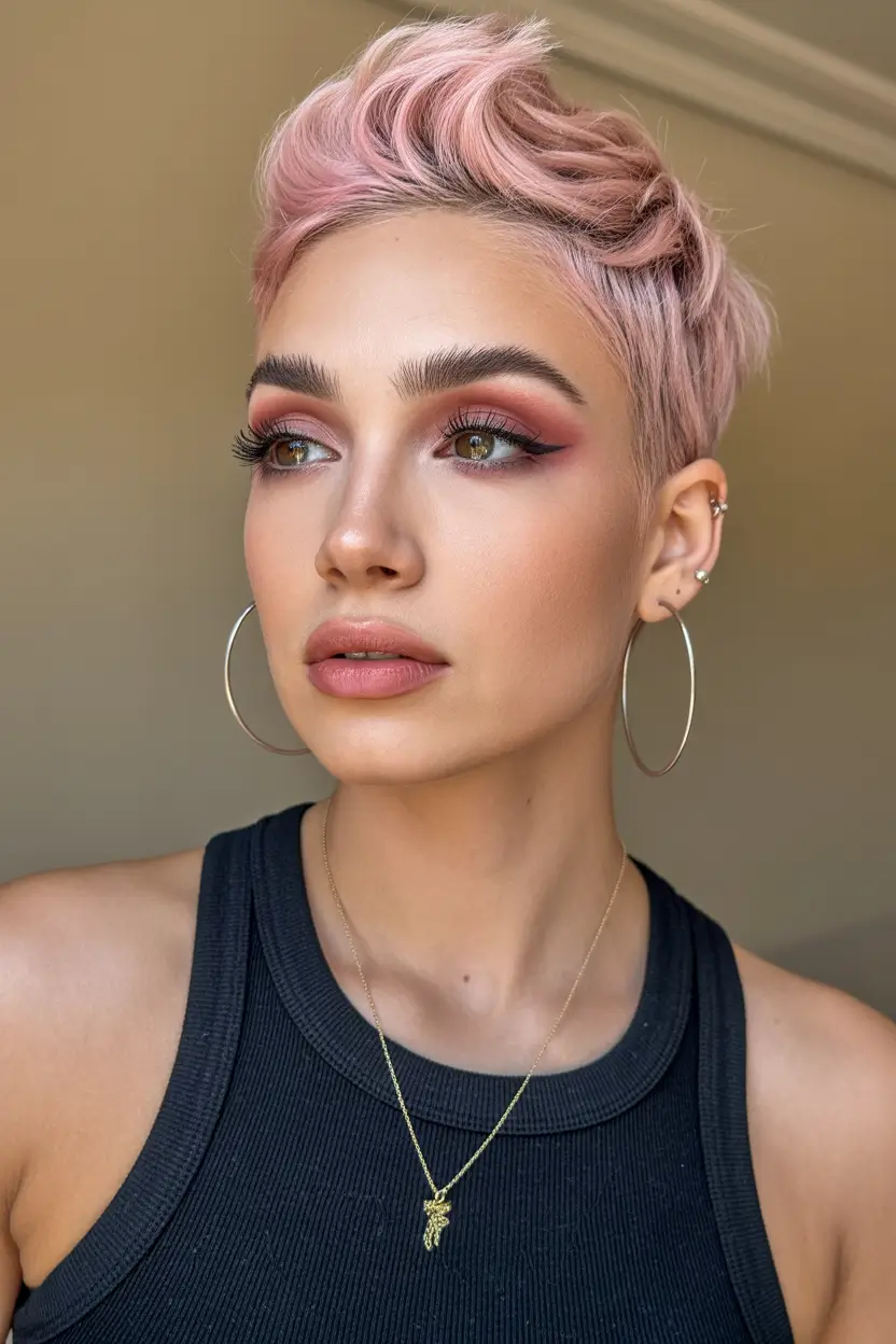 summer short haircut ideas 2026 Romantic Rose Pixie With Soft Lift