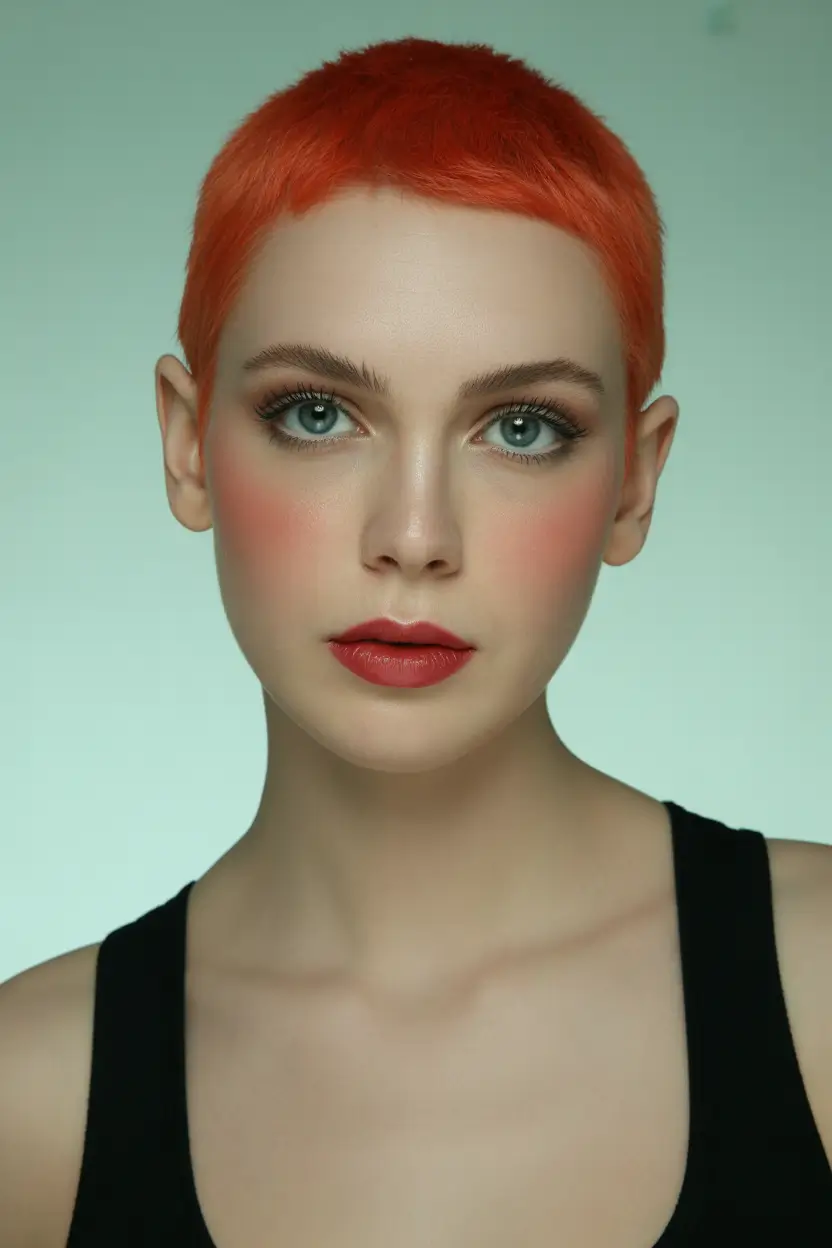 summer short haircut ideas 2026 Graphic Red Micro Crop With Clean Edges