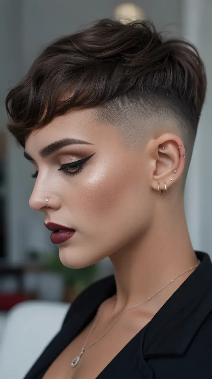 summer short haircut ideas 2026 Sleek Undercut Pixie With Defined Top