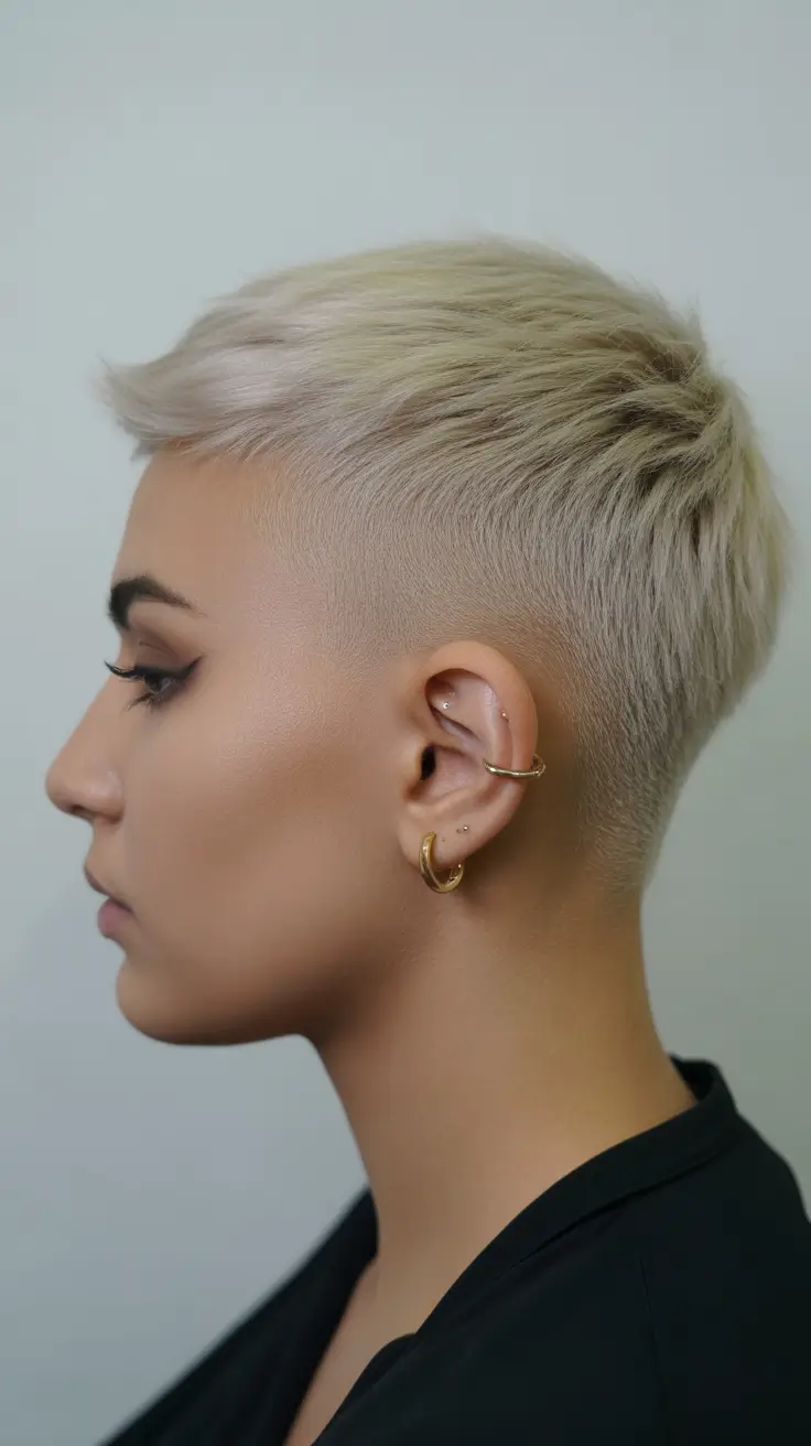 summer short haircut ideas 2026 Ultra Short Platinum Crop With Clean Fade