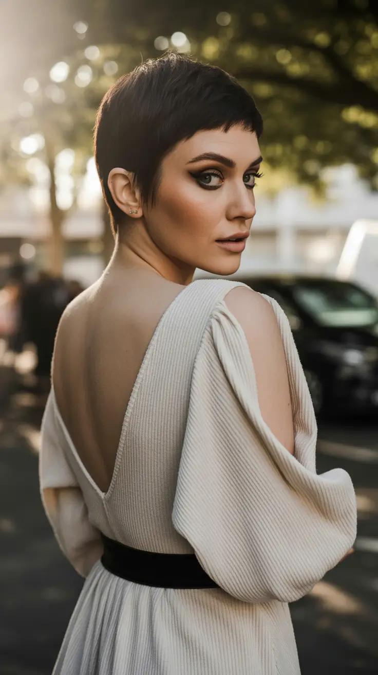 summer short haircut ideas 2026 Classic Brunette Pixie With Micro Bangs