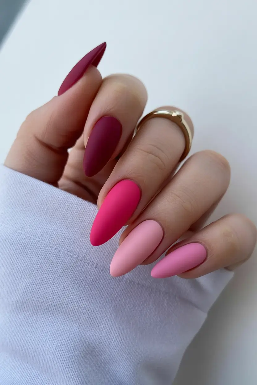 spring long nails Matte Pink Gradient Nails with Bold Spring Attitude