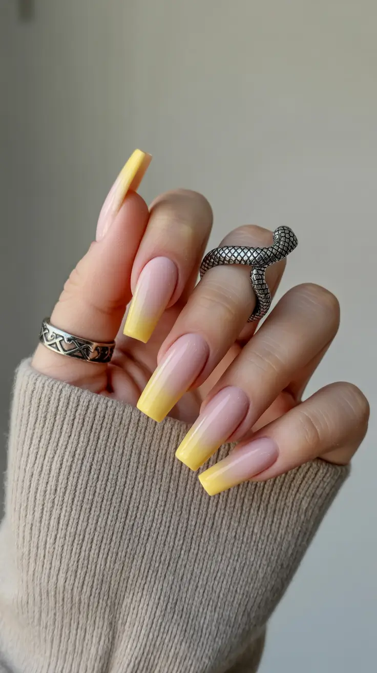 spring long nails Sunny Ombre Yellow for Fresh Spring Long Nails Energy