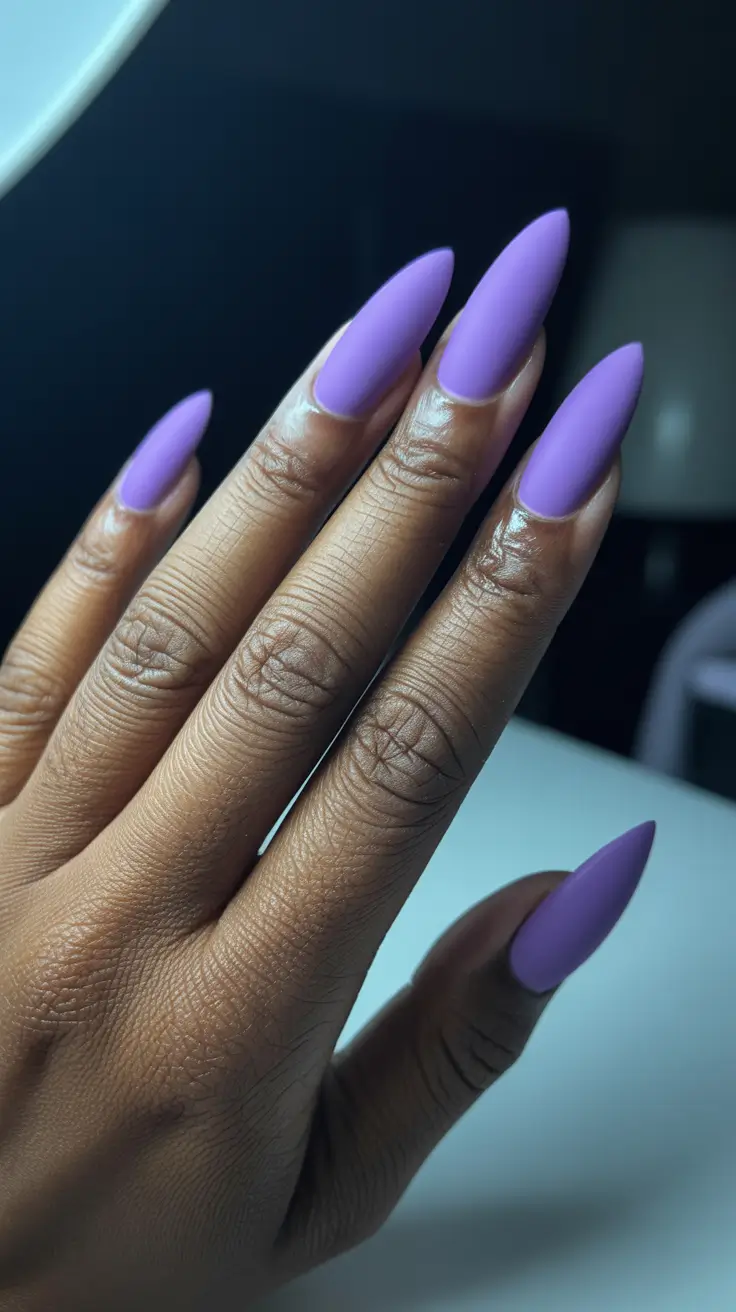 spring long nails Matte Lavender Almond Nails for Minimalist Spring Style