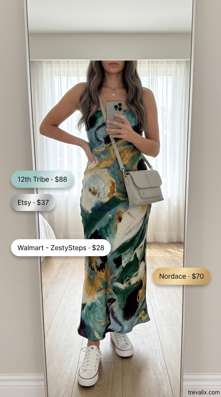 Sweet pastel floral midi skirt for casual summer sundresses 2026, paired with sneakers.