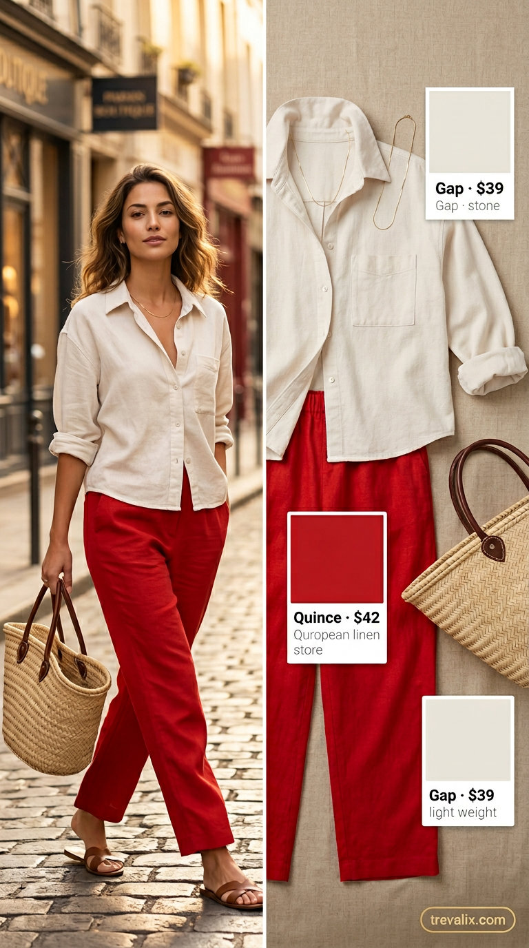 Cream linen matching set for women 2026, ideal for beach days or casual brunch.