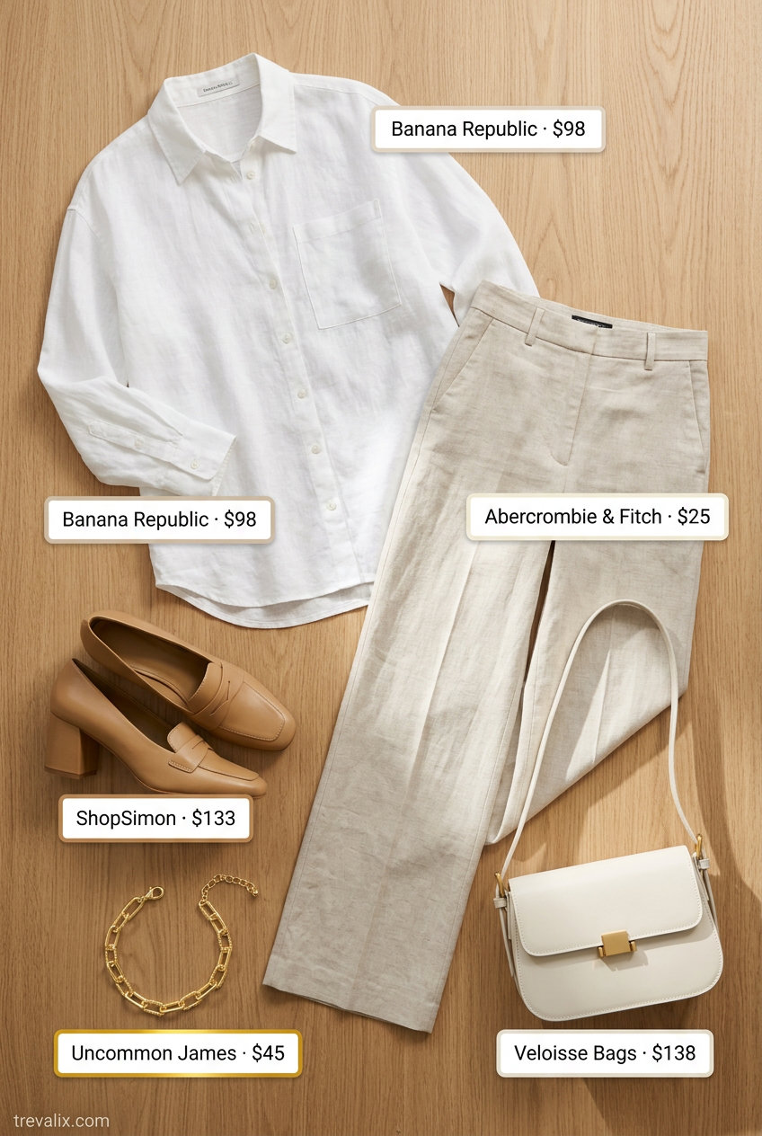 Effortless mom outfits summer 2026: Linen pants, oversized shirt, loafers for polished style.