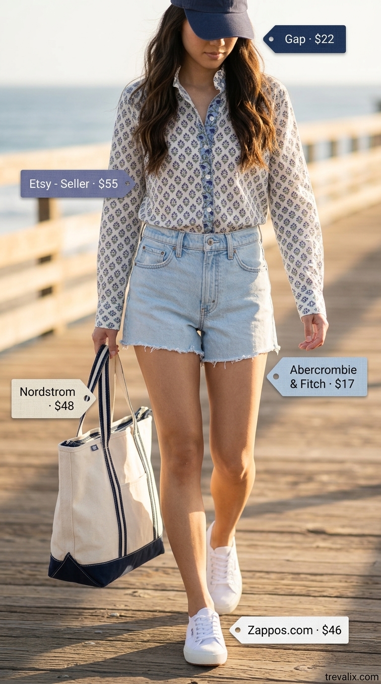 Floral Summer Blouse 2026: Beach Town Casual Casual floral summer blouse 2026 with denim shorts for beach town exploration.