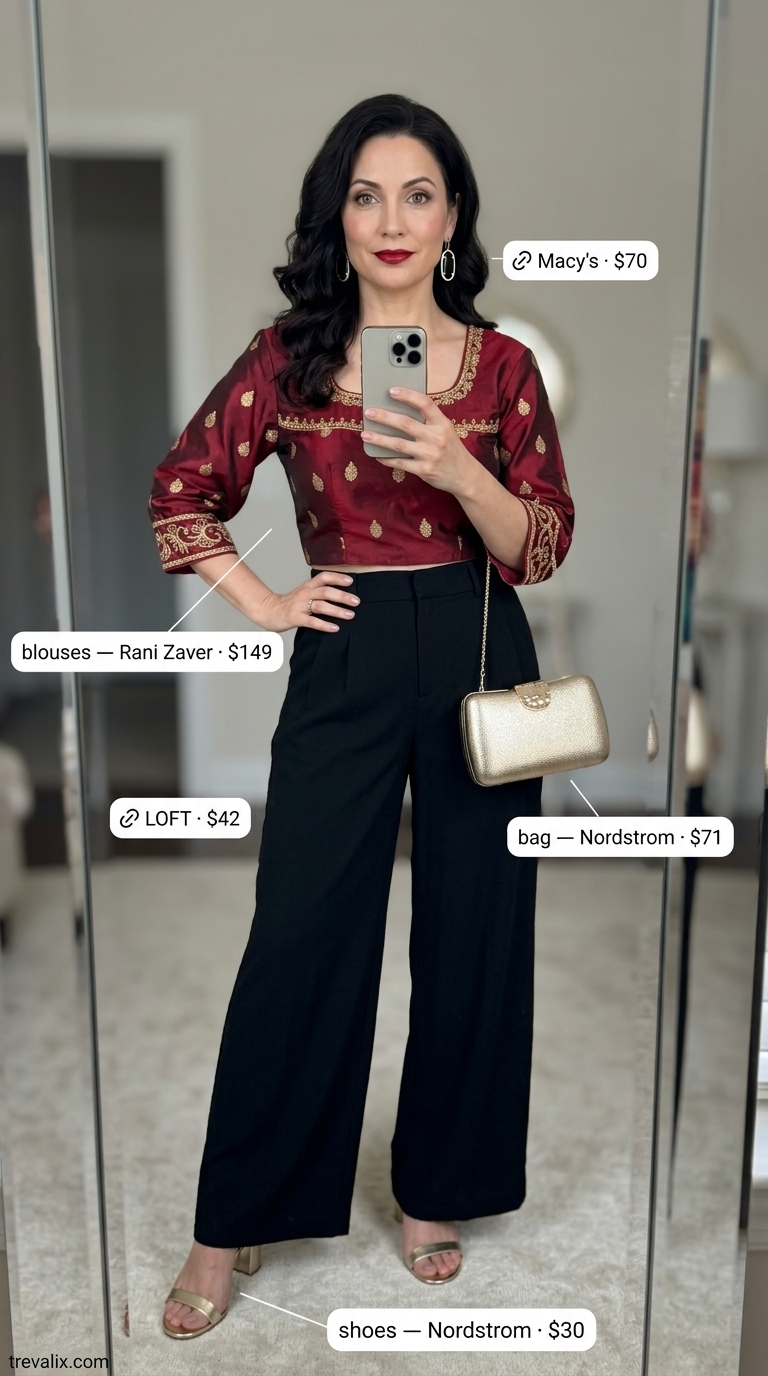 Floral Summer Blouse 2026: Evening Glam Elegant floral summer blouse 2026 with palazzo pants for an evening event.