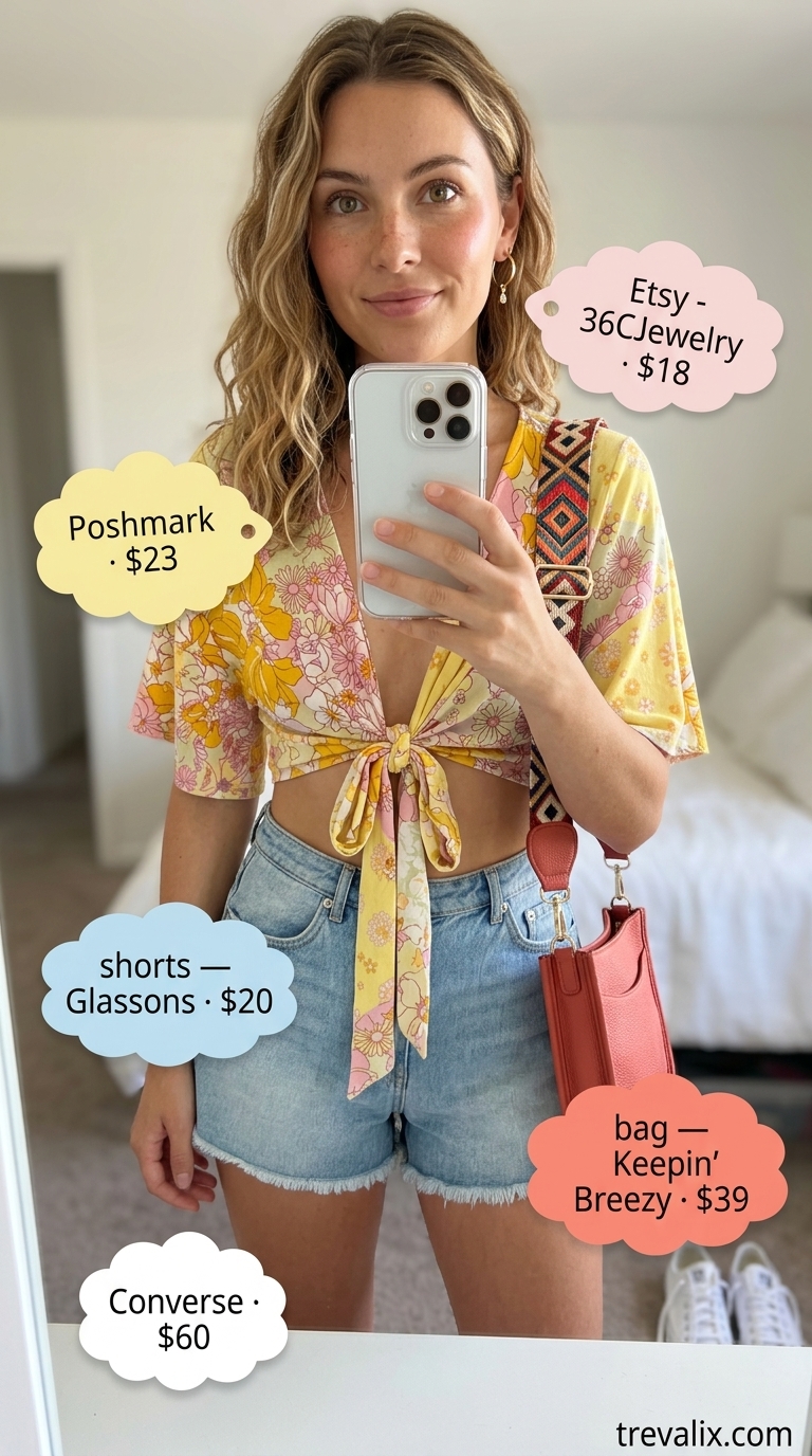 Floral Summer Blouse 2026: Playful Day Out Playful floral summer blouse 2026 with denim shorts for a fun day out.