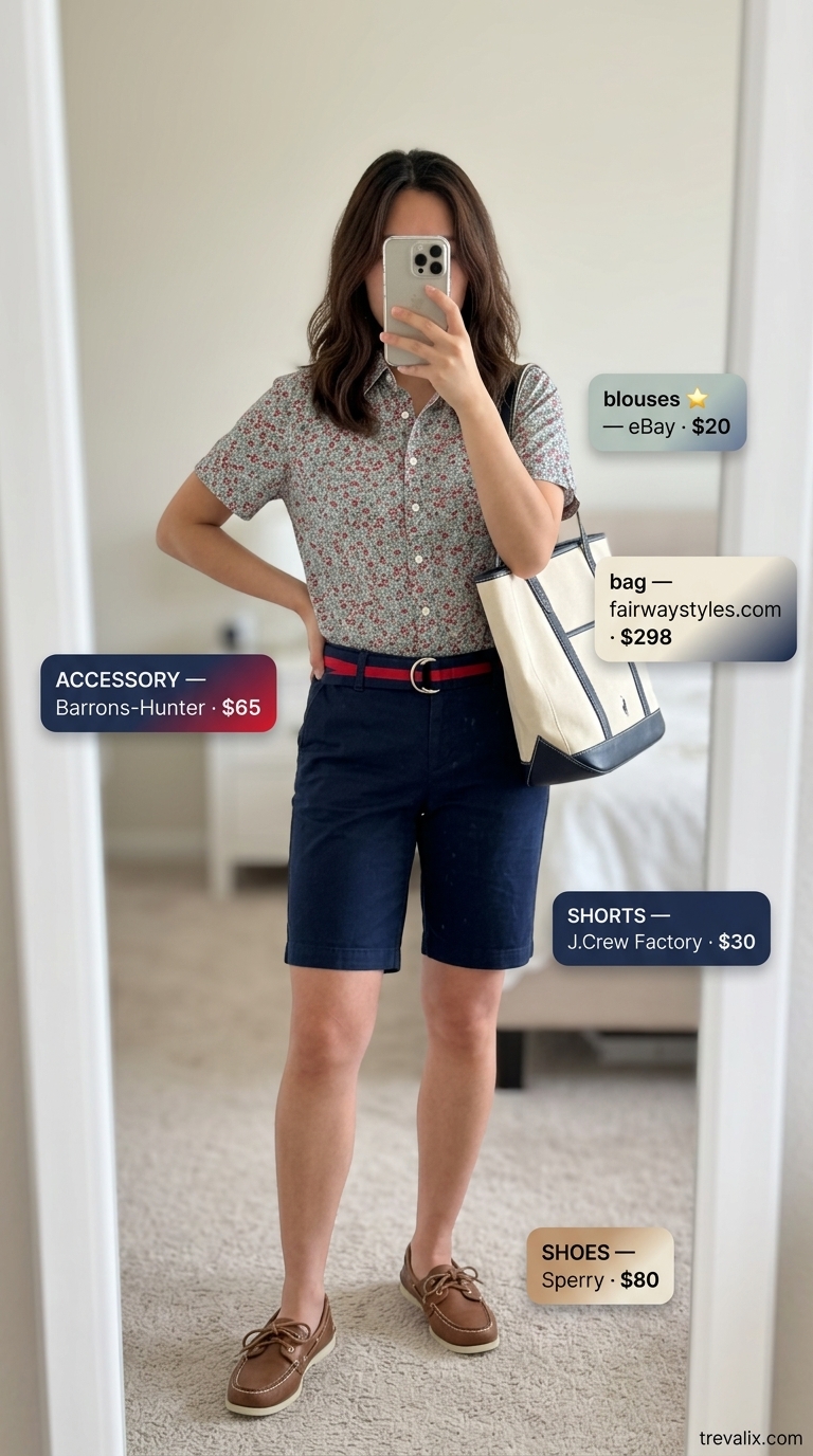 Floral Summer Blouse 2026: Preppy Classic Preppy floral summer blouse 2026 with chino shorts for a classic day out.