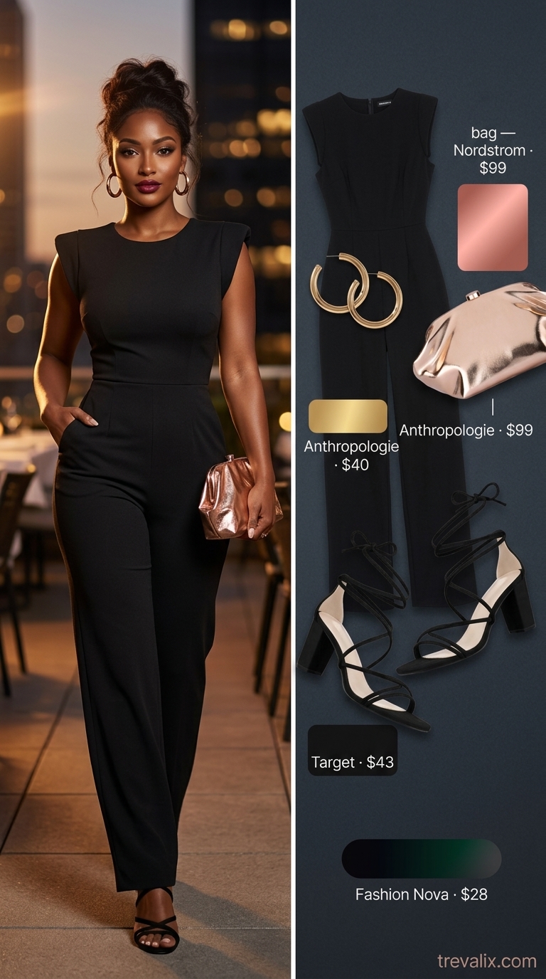 Emerald green wide-leg jumpsuit for outdoor summer date night outfits for women 2026. Rooftop rendezvous style.