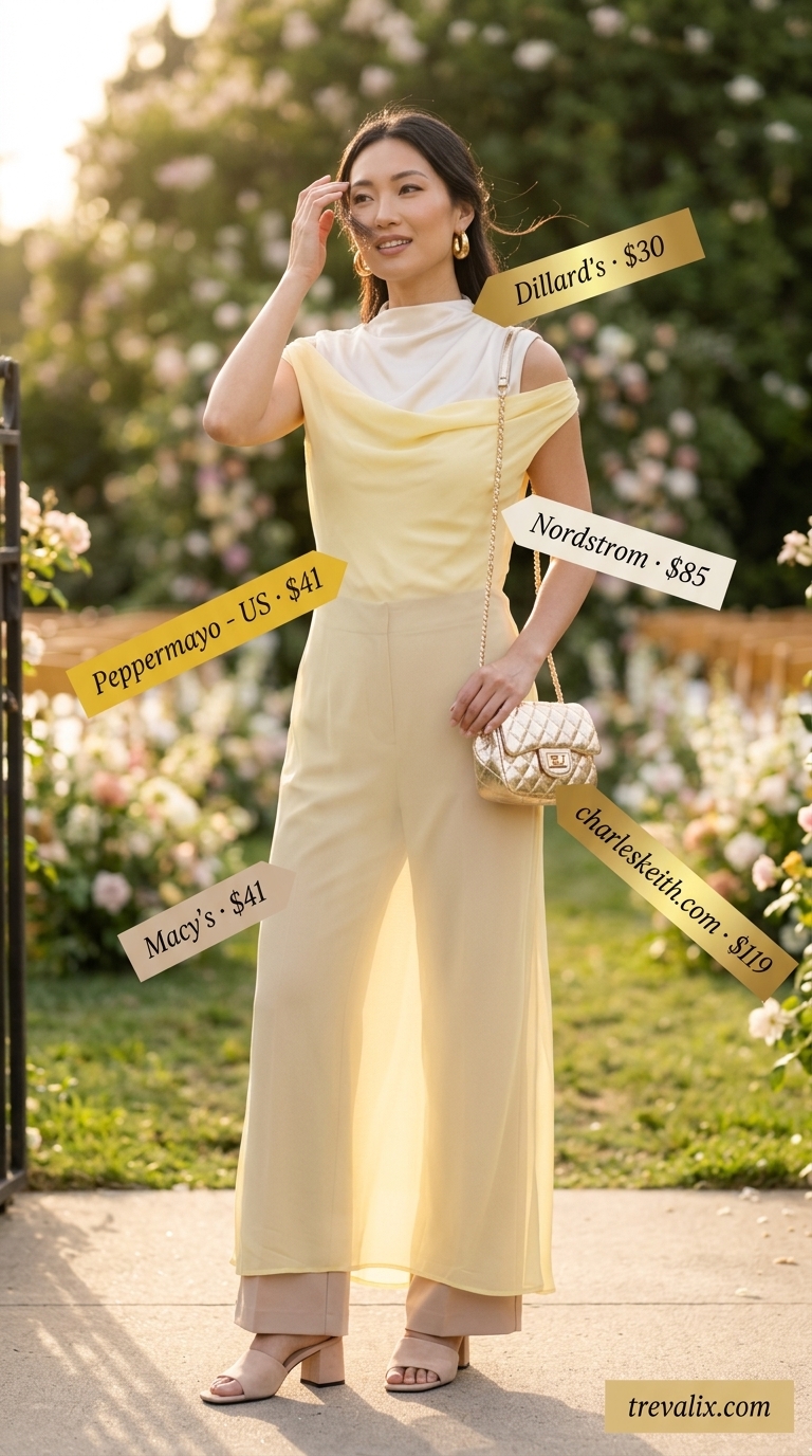 Pale yellow linen trousers for pastel summer wedding guest outfits 2026, ideal for resort weddings.