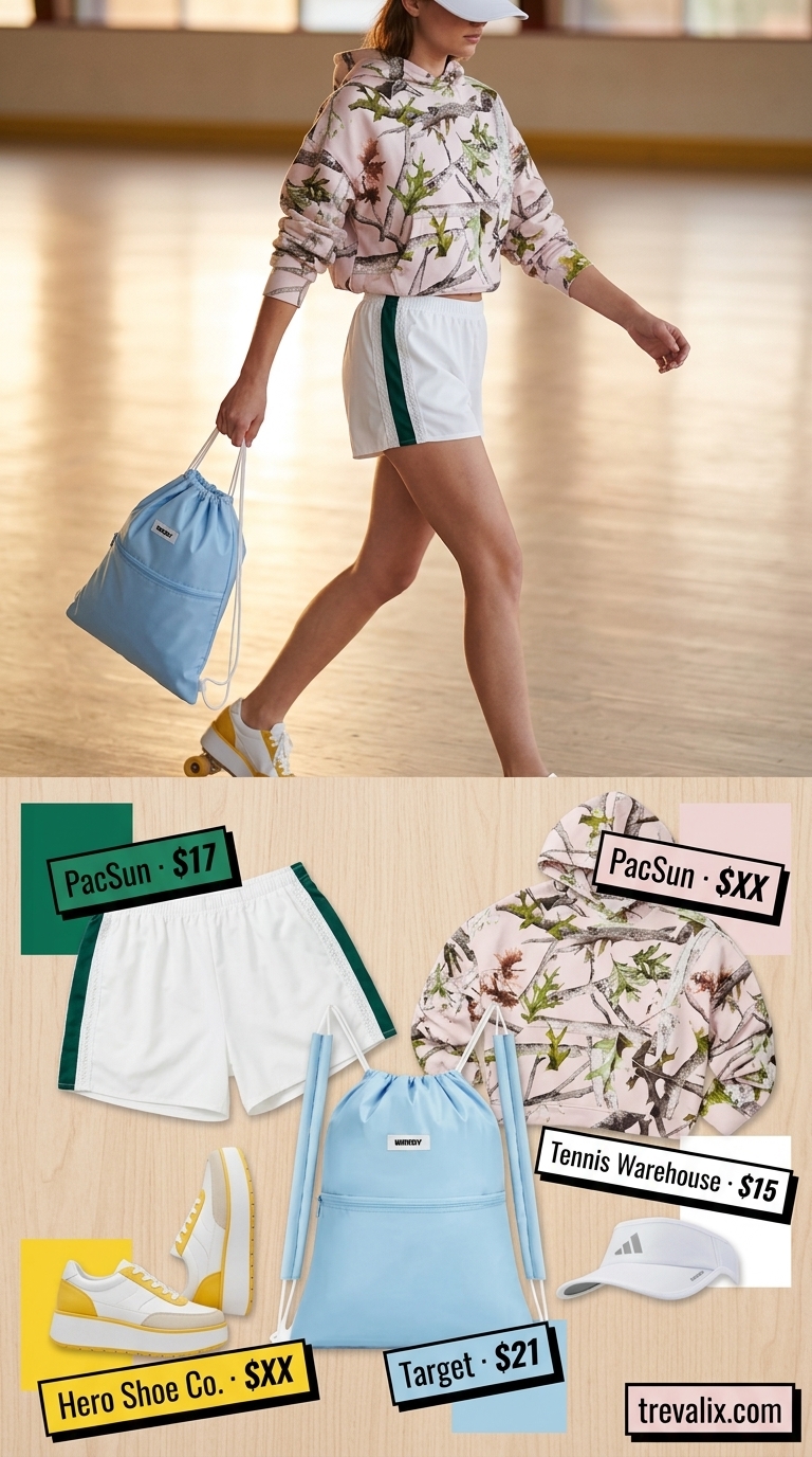Platform Y2K summer outfits for women 2026: Retro platform sneakers, graphic tee, track shorts for a fun day out.