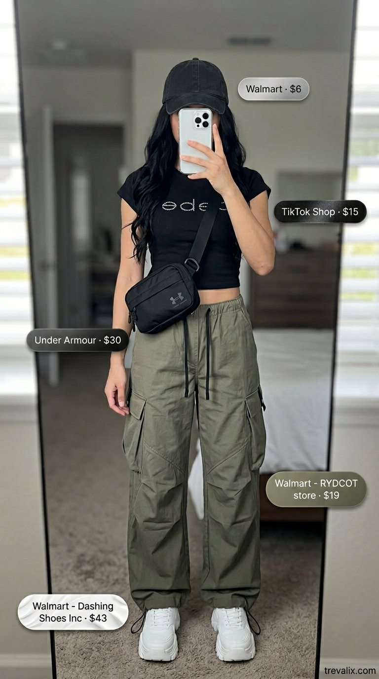 Y2K Street Style: Platform Y2K summer outfits for women 2026 with cargo pants, graphic tee, and chunky sneakers.