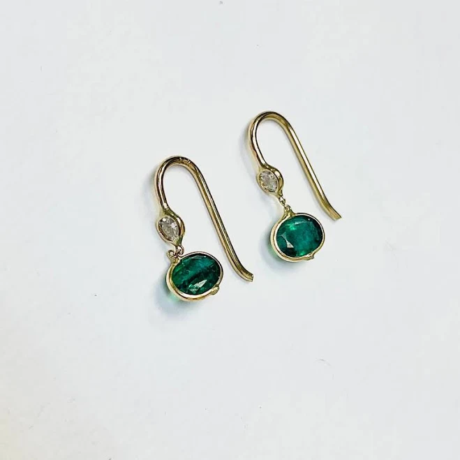 accessory 1.9 Emerald and Diamond Drop Down Earrings in 14K Yellow Gold Mollie Francine $499.99