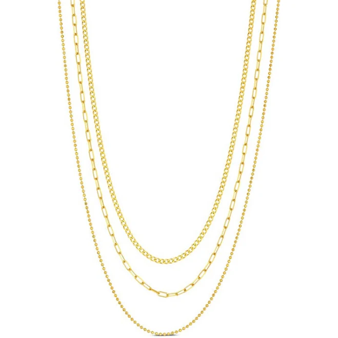 accessory 10K Yellow Gold Curb Chain, Bead Chain & Paperclip Chain Necklace Set Kay Jewelers $599.99
